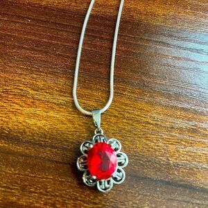 Simulated Ruby and Sterling Silver Necklace NWOT
